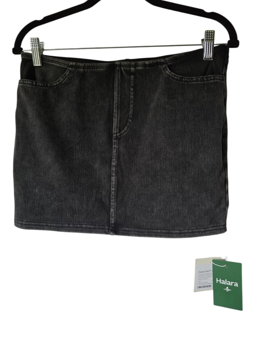 NWT Halara Washed Black Stretch Micro Denim Skort Sz M.